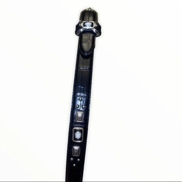 Brighton black leather belt with silver embellishments Vtg main image 11